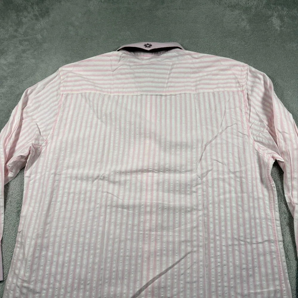 Scott Weiland Button Up Shirt Mens 17.5 Pink Striped Long Sleeve Seersucker NWT